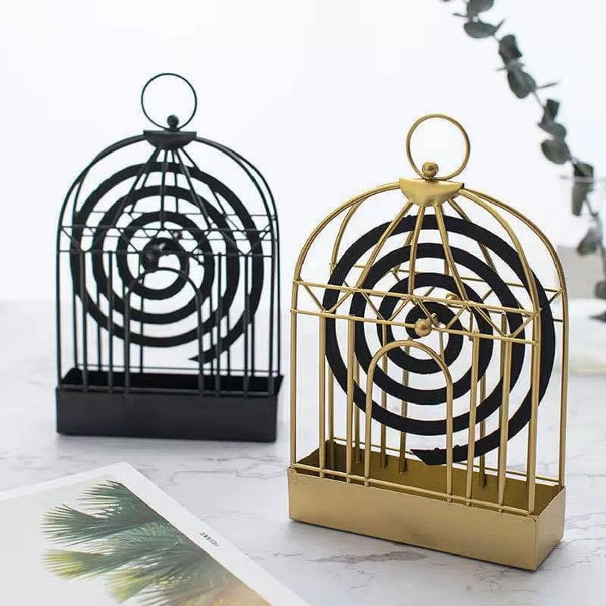 Bird Cage Mosquito Coil Holder, Creative Nordic Retro Iron Insect Mosquito Coil Holder, Repellent Rack for Hanging Handle Summer Anti Mosquito Supplies
